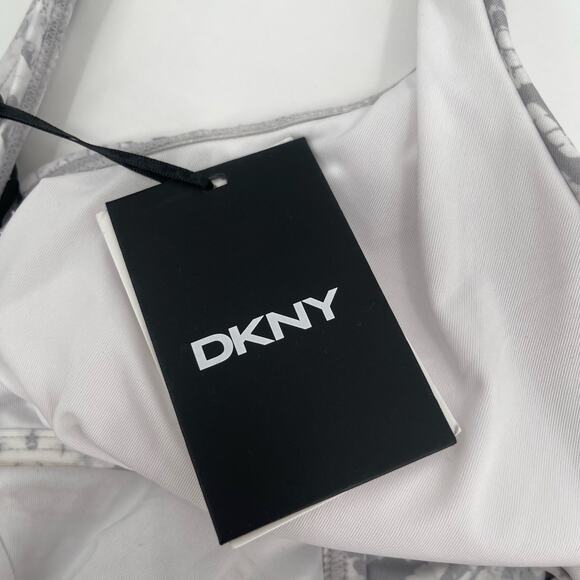DKNY Swimsuit Size 8 One Piece NWT Gray White Scoop Back Twist Front Swim Beach - Picture 5 of 16